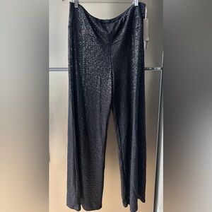 NWT Last Tango Black Metallic Wide Leg Pants XL Sparkle Made USA